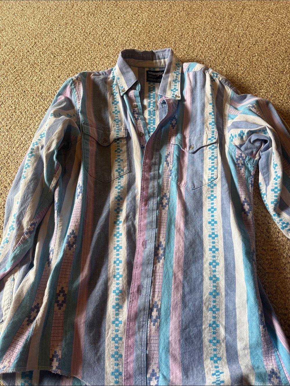Wrangler Pastel Stripe Button-Down Shirt - Blue, Pink, Cream